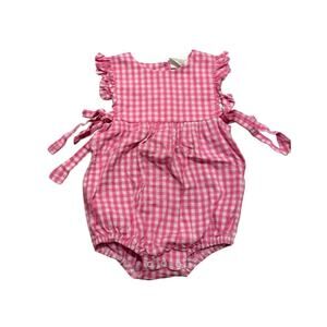 DBA Girls 2T Pink White Gingham Short Flutter Sleeve Bubble Side Bow One Piece